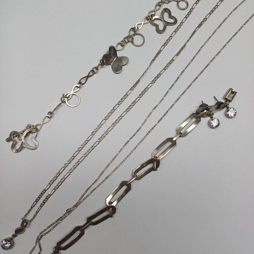 BROQUELES PAR, CADENA, DIJE, GARGANTILLA, PULSERA PLATA 27.6 GRMS (SEMINUEVO)