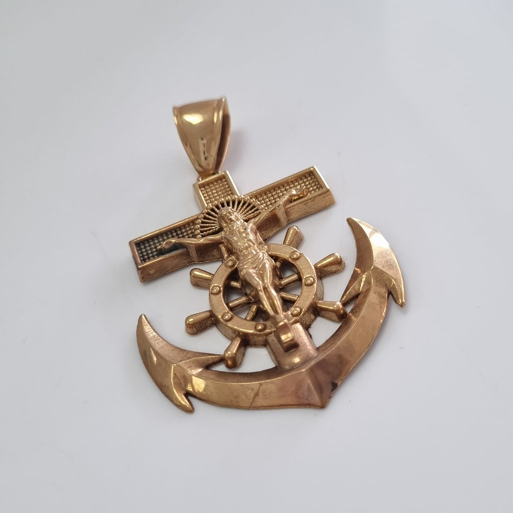 CRISTO EN ANCLA, DIJE ORO 10 K 7.7 GRMS (SEMINUEVO)