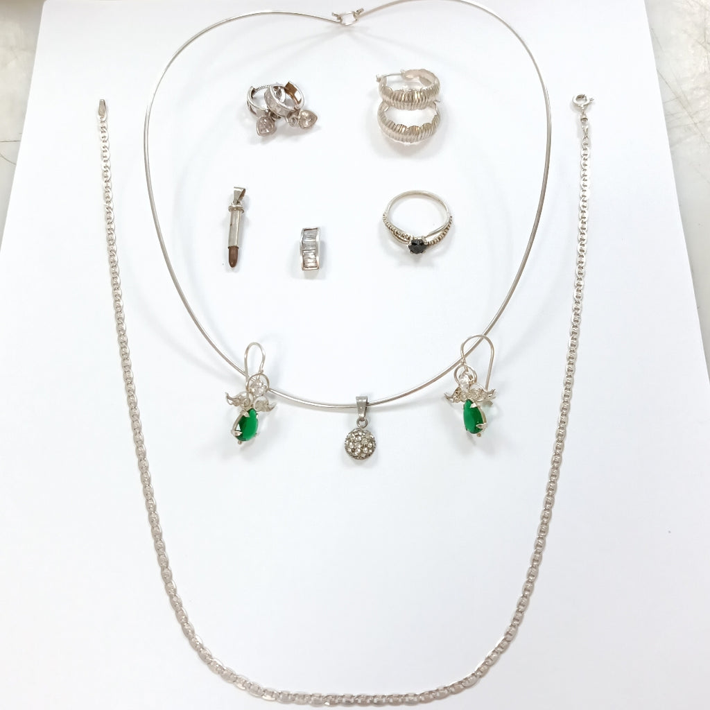 ARETES PAR, ARRACADAS PAR, CADENA, DIJE, GARGANTILLA PLATA 24.8 GRMS (SEMINUEVO)