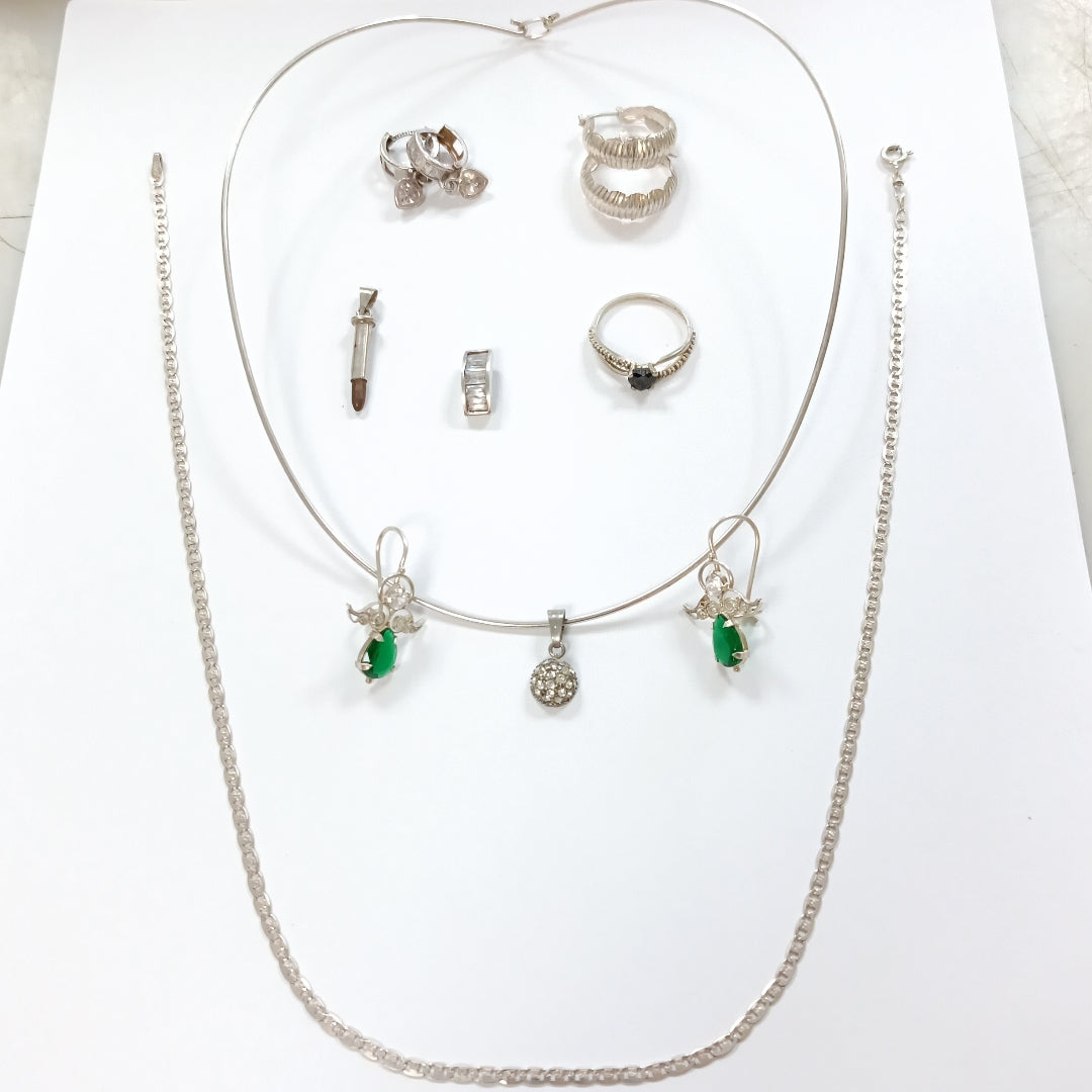 ARETES PAR, ARRACADAS PAR, CADENA, DIJE, GARGANTILLA PLATA 24.8 GRMS (SEMINUEVO)