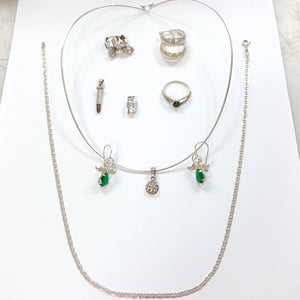 ARETES PAR, ARRACADAS PAR, CADENA, DIJE, GARGANTILLA PLATA 24.8 GRMS (SEMINUEVO)