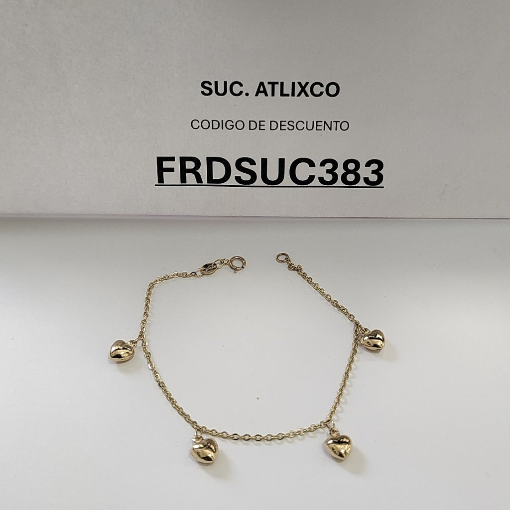 PULSERA ESP CON FIG CORAZONES 14K 18 CM 1.8 GR (NUEVO)