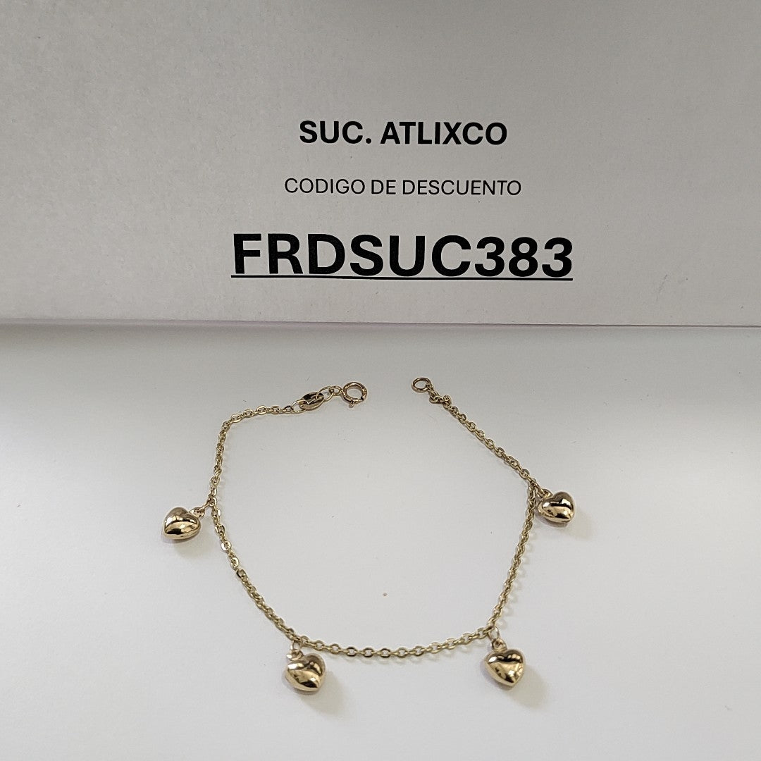 PULSERA ESP CON FIG CORAZONES 14K 18 CM 1.8 GR (NUEVO)
