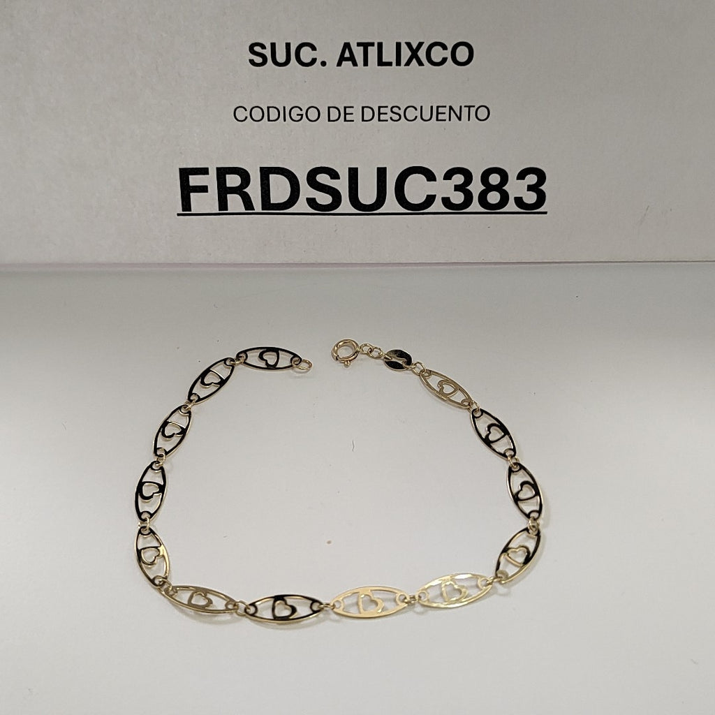 PULSERA TEJIDO ESPECIAL CON CORAZON 14K 18 CM 1.4 GR (NUEVO)