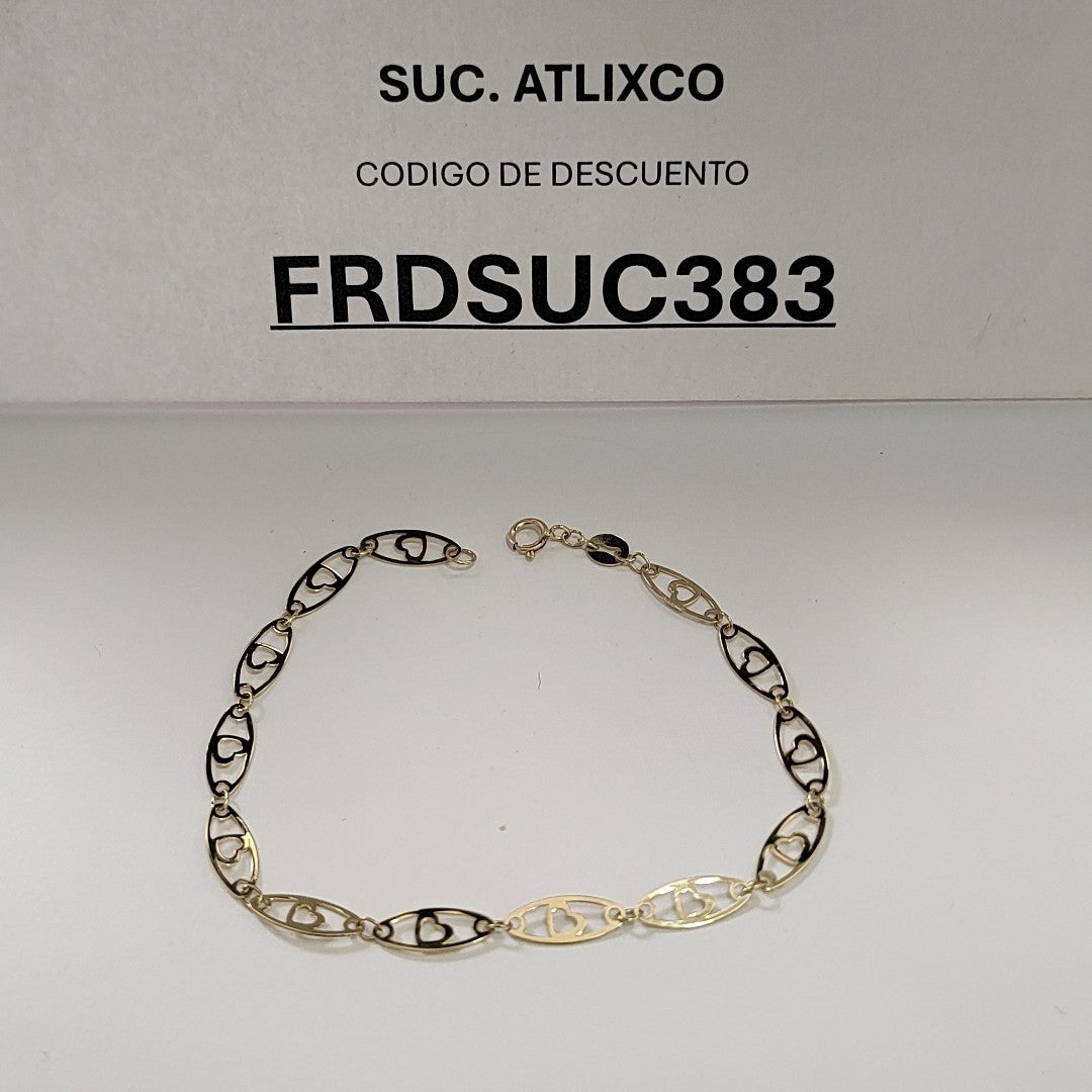 PULSERA TEJIDO ESPECIAL CON CORAZON 14K 18 CM 1.4 GR (NUEVO)