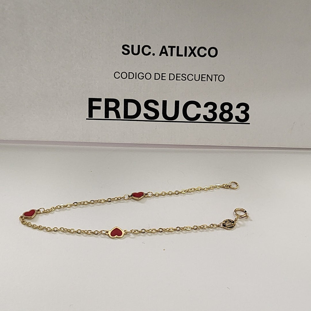 PULSERA ESPECIAL CON CORAZONES 14K 18 CM 1.4 GR (NUEVO)