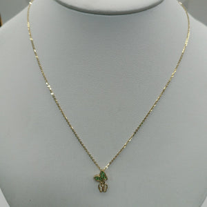 CADENA TEJIDO GARGANTILLA CON DIJE MARIPOSAS CIRCONIAS Y PIEDRAS DE COLOR 14K 45 CM 1.9 GR (NUEVO)