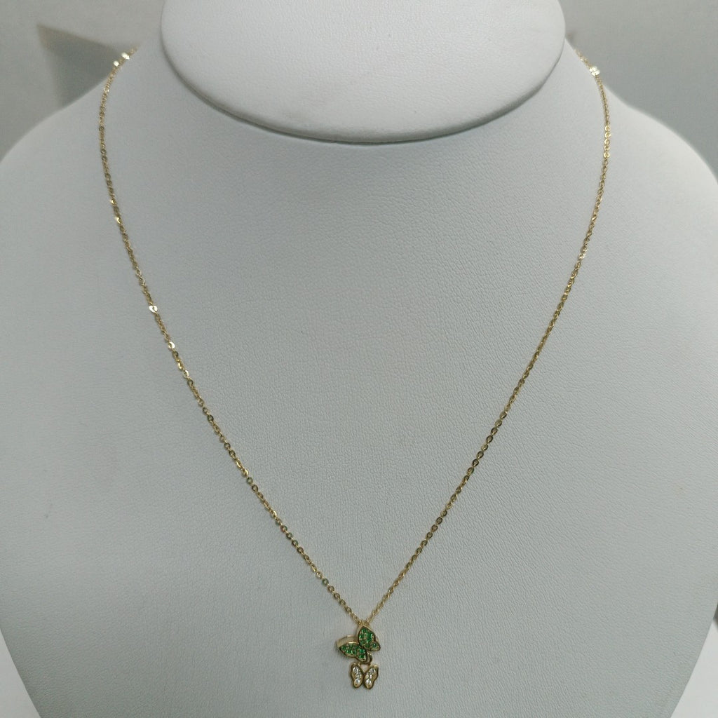 CADENA TEJIDO GARGANTILLA CON DIJE MARIPOSAS CIRCONIAS Y PIEDRAS DE COLOR 14K 45 CM 2 GR (NUEVO)