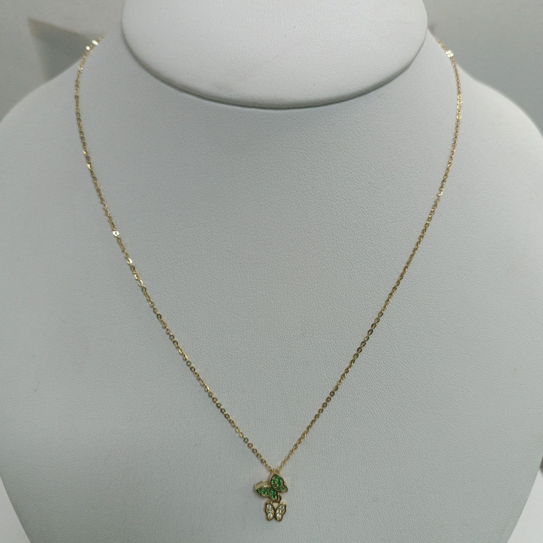 CADENA TEJIDO GARGANTILLA CON DIJE MARIPOSAS CIRCONIAS Y PIEDRAS DE COLOR 14K 45 CM 2 GR (NUEVO)