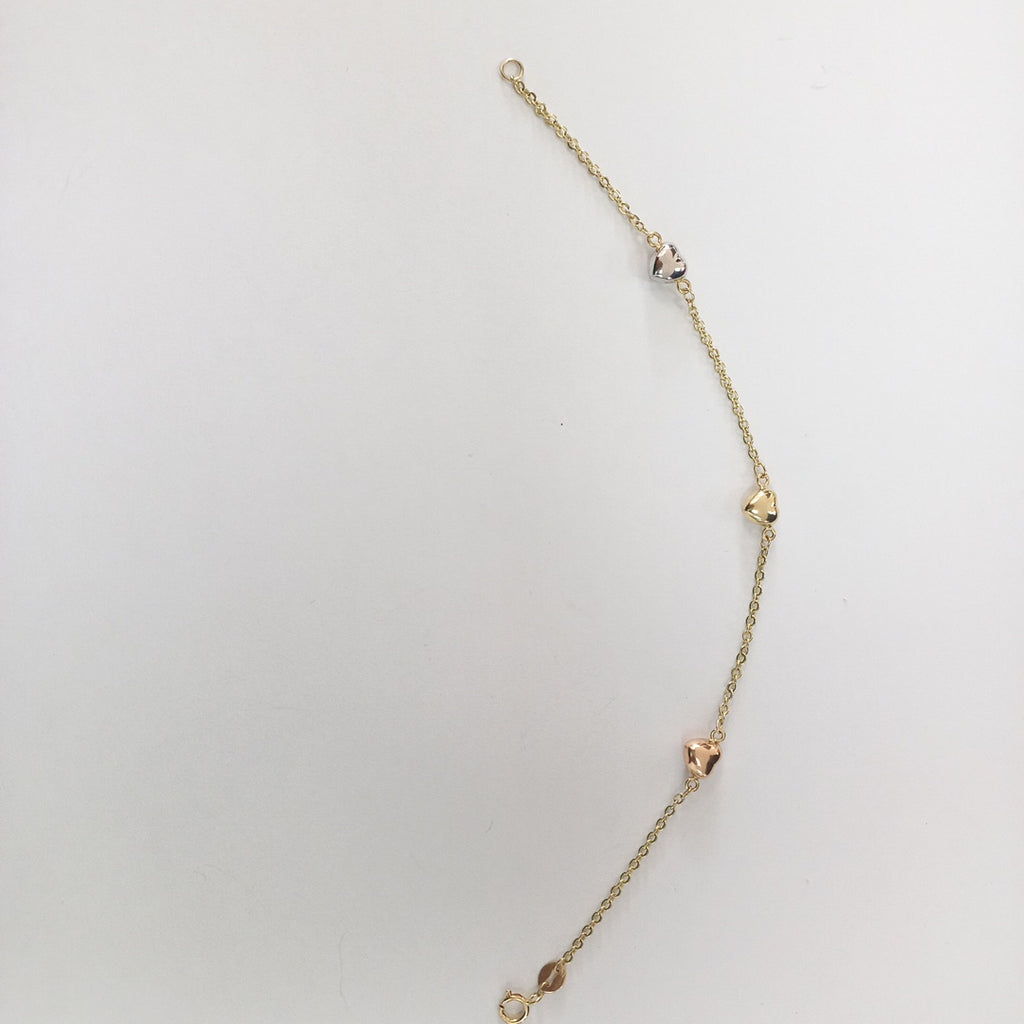 PULSERA ESP CON CORAZONES COMBINADOS 14K 18 CM 1.6 GR (NUEVO)
