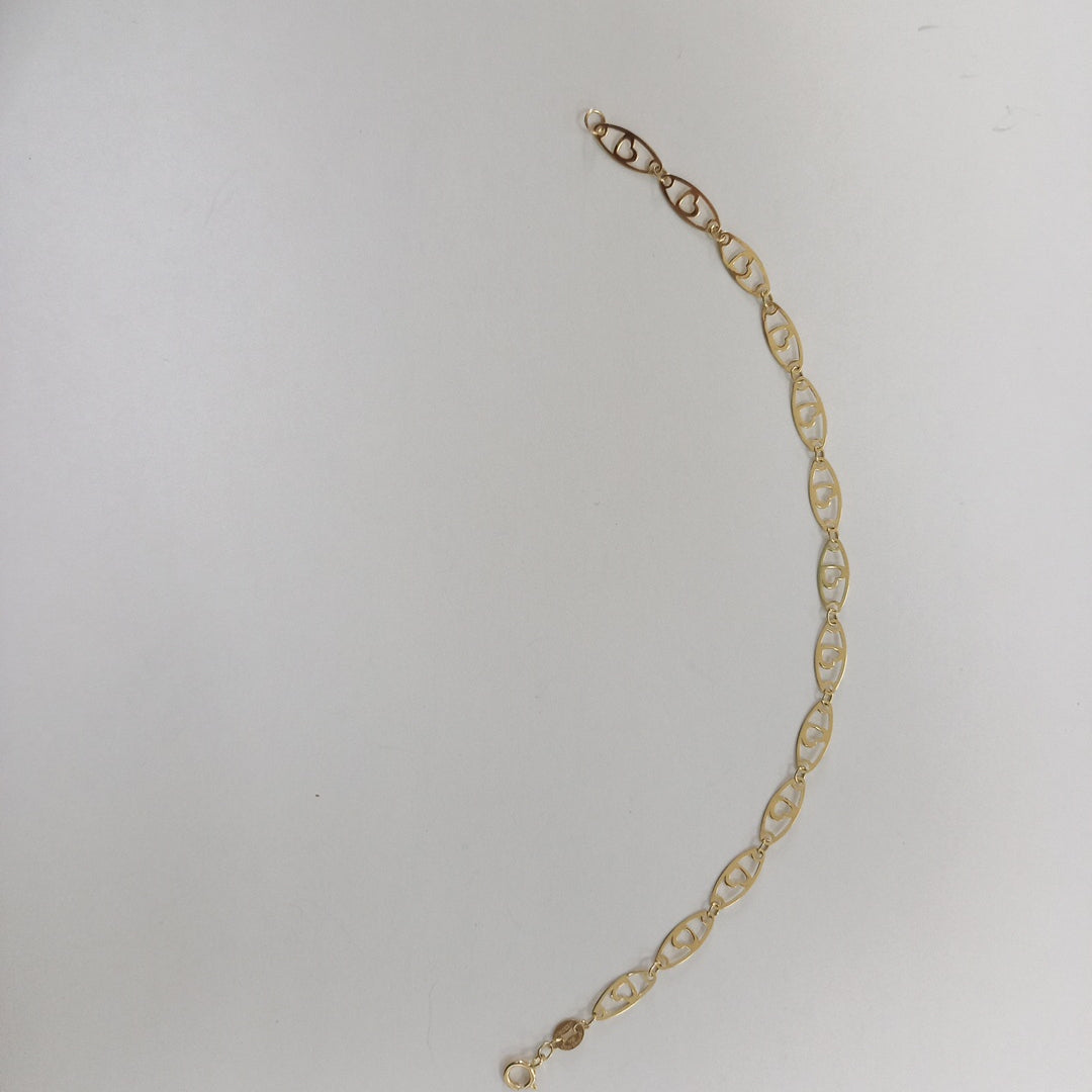PULSERA TEJIDO ESPECIAL CON CORAZON 14K 18 CM 1.3 GR (NUEVO)