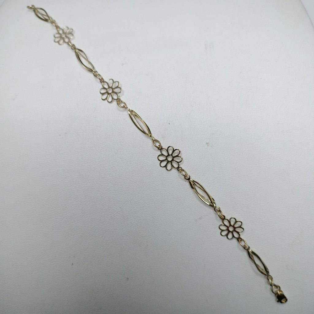 PULSERA ESPECIAL CON FLORES 14K 18 CM 2.5 GR (NUEVO)