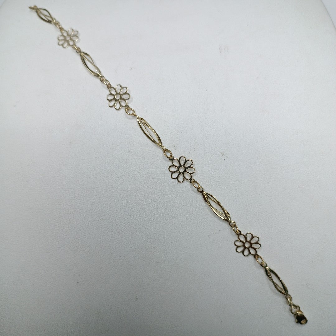 PULSERA ESPECIAL CON FLORES 14K 18 CM 2.5 GR (NUEVO)