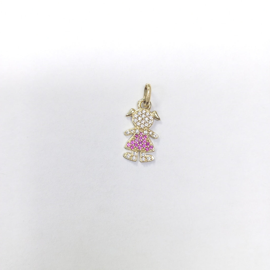 DIJE NIÑA CON CIRCONIAS Y PIEDRAS DE COLOR 10K 1.1 GR (NUEVO)