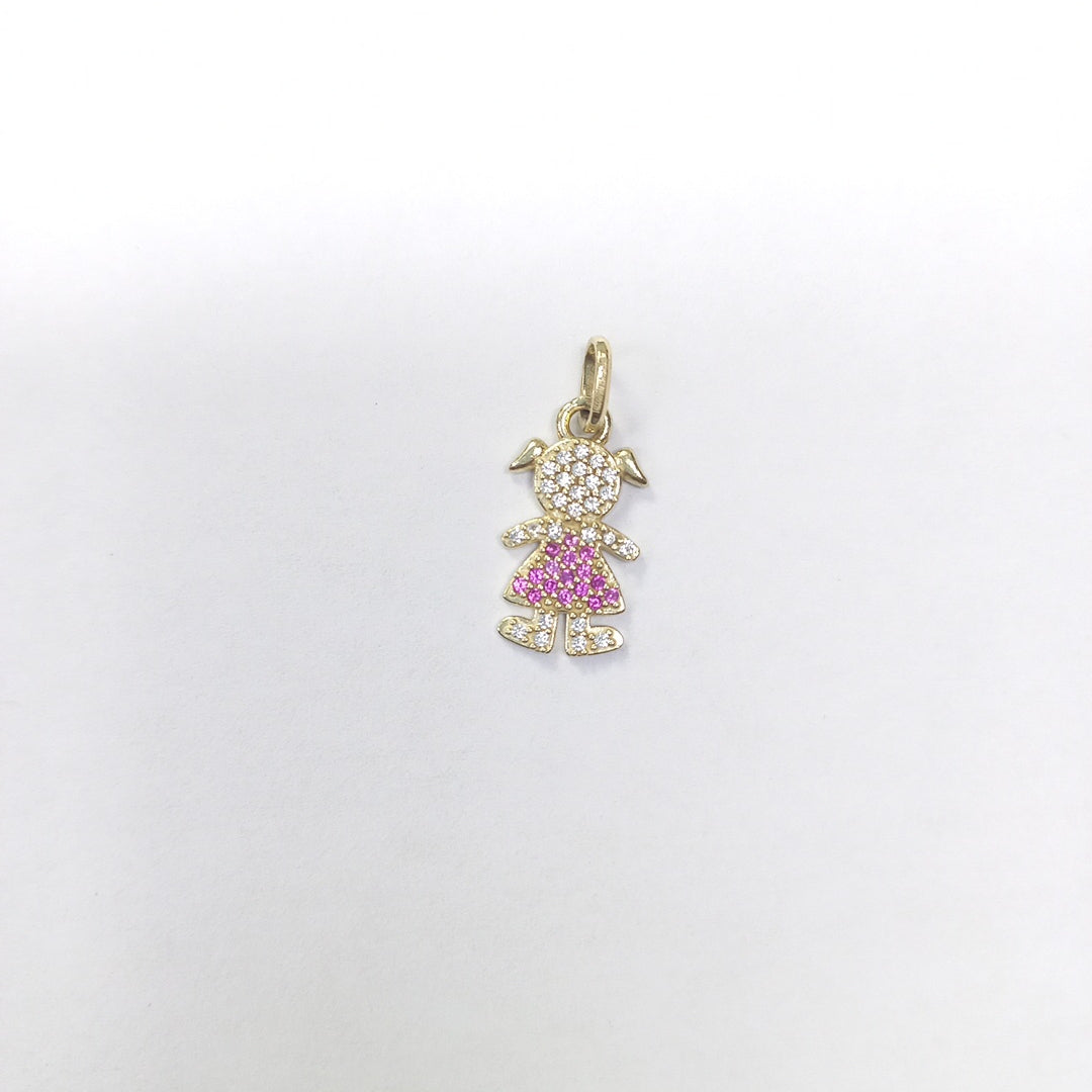 DIJE NIÑA CON CIRCONIAS Y PIEDRAS DE COLOR 10K 1.1 GR (NUEVO)