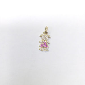 DIJE NIÑA CON CIRCONIAS Y PIEDRAS DE COLOR 10K 1.1 GR (NUEVO)