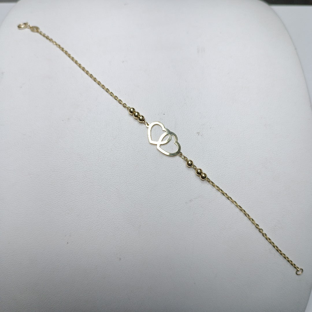 PULSERA TEJIDO ESPECIAL C CORAZONES 14K 18 CM 1.7 GR (NUEVO)