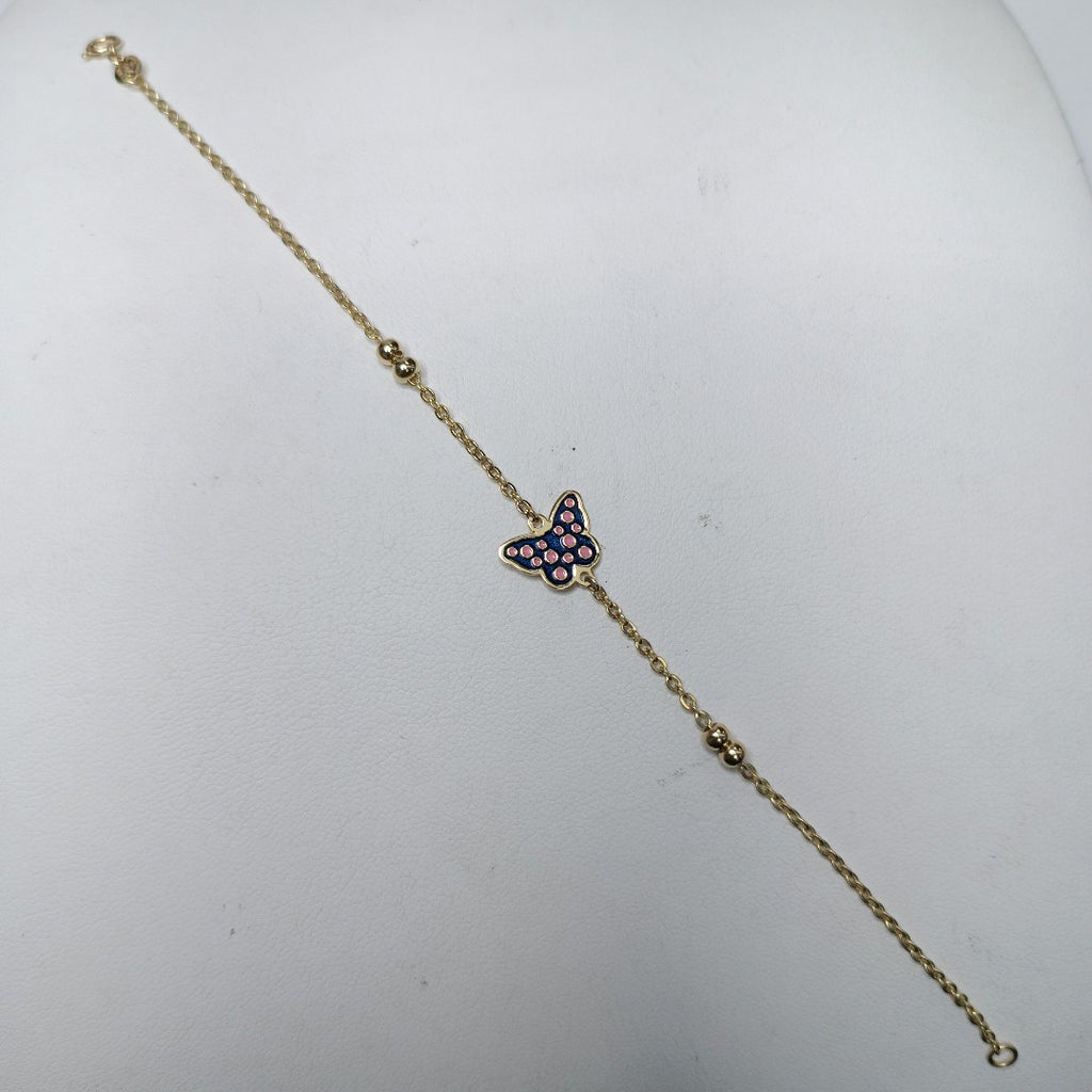 PULSERA TEJIDO ESPECIAL MARIPOSA CON ESMALTE 14K 18 CM 1.9 GR (NUEVO)