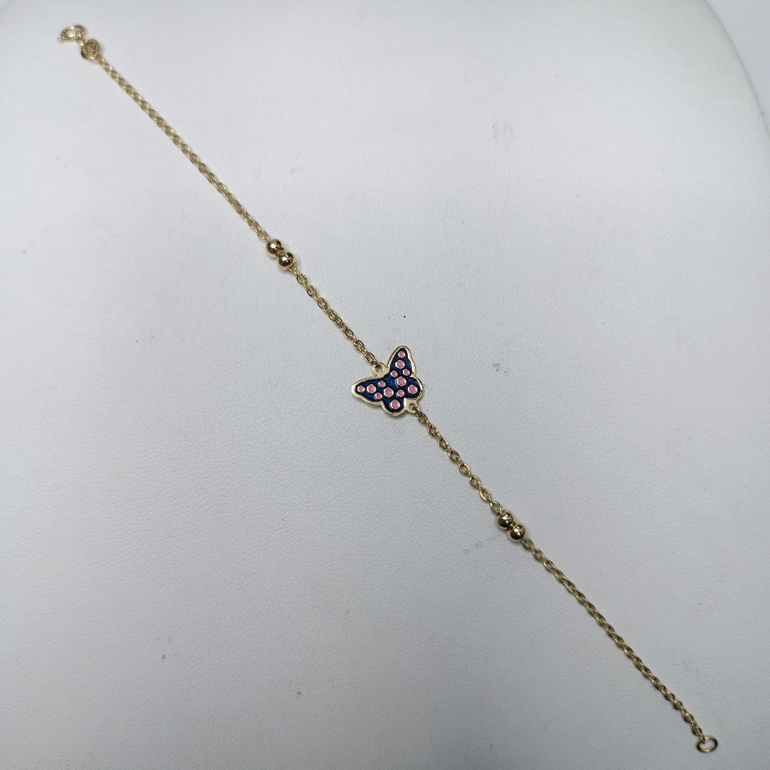 PULSERA TEJIDO ESPECIAL MARIPOSA CON ESMALTE 14K 18 CM 1.9 GR (NUEVO)