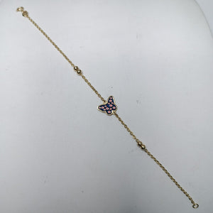 PULSERA TEJIDO ESPECIAL MARIPOSA CON ESMALTE 14K 18 CM 1.9 GR (NUEVO)