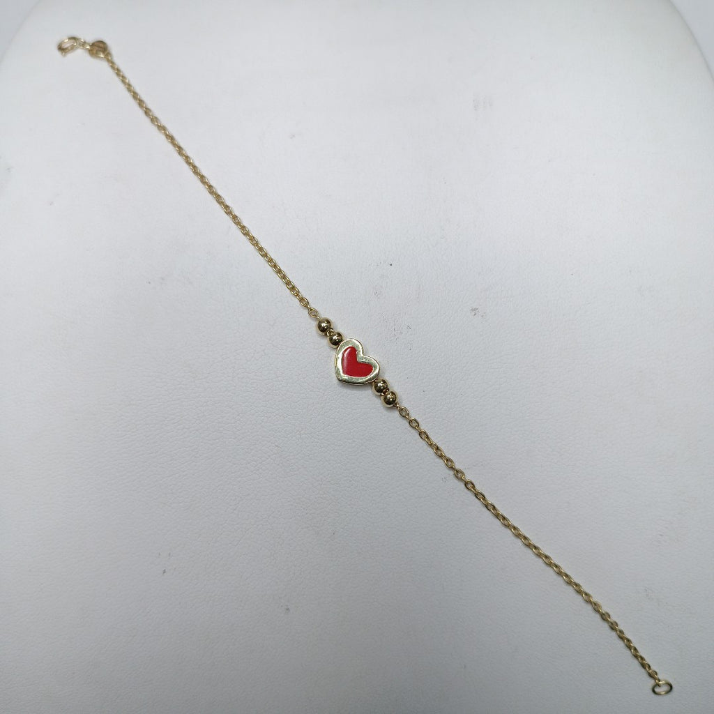 PULSERA TEJIDO ESPECIAL C CORAZON ROJO 14K 18 CM 2.1 GR (NUEVO)