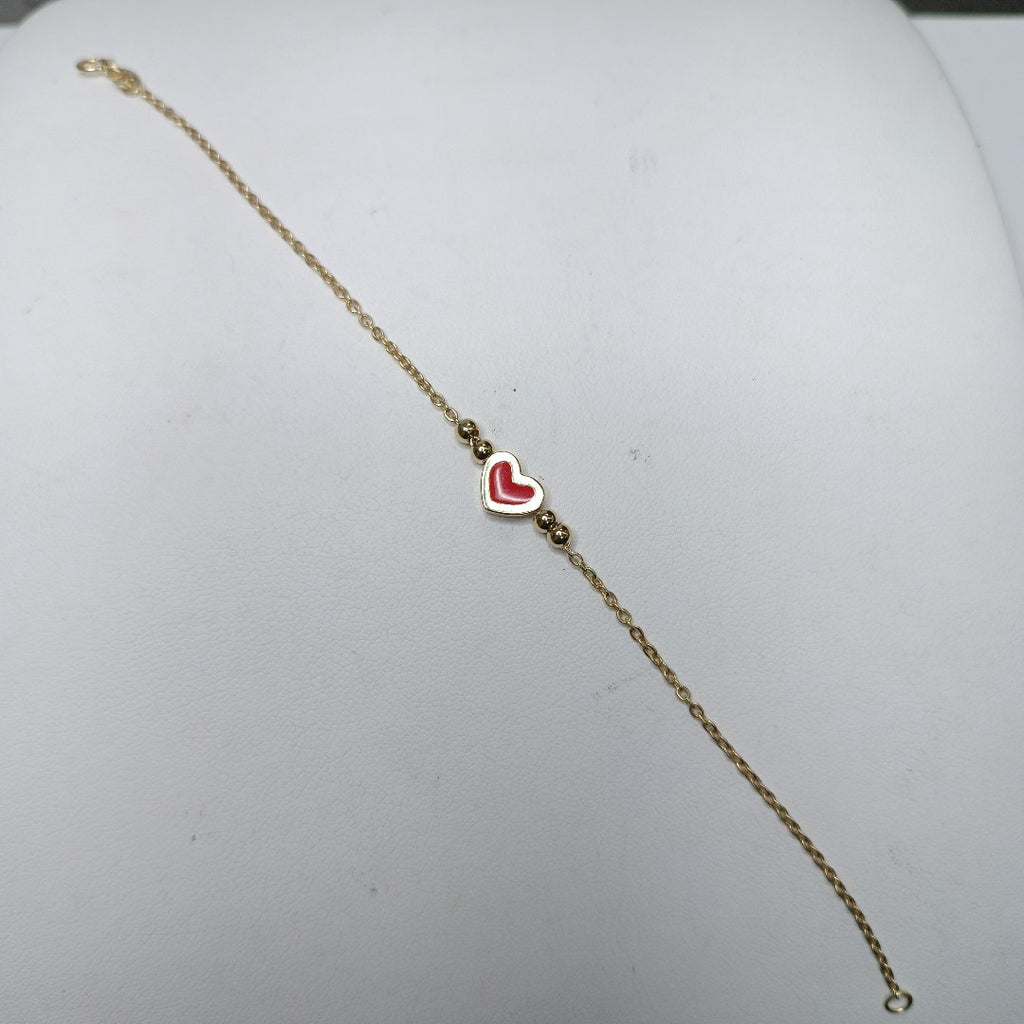 PULSERA TEJIDO ESPECIAL C CORAZON ROJO 14K 18 CM 1.9 GR (NUEVO)