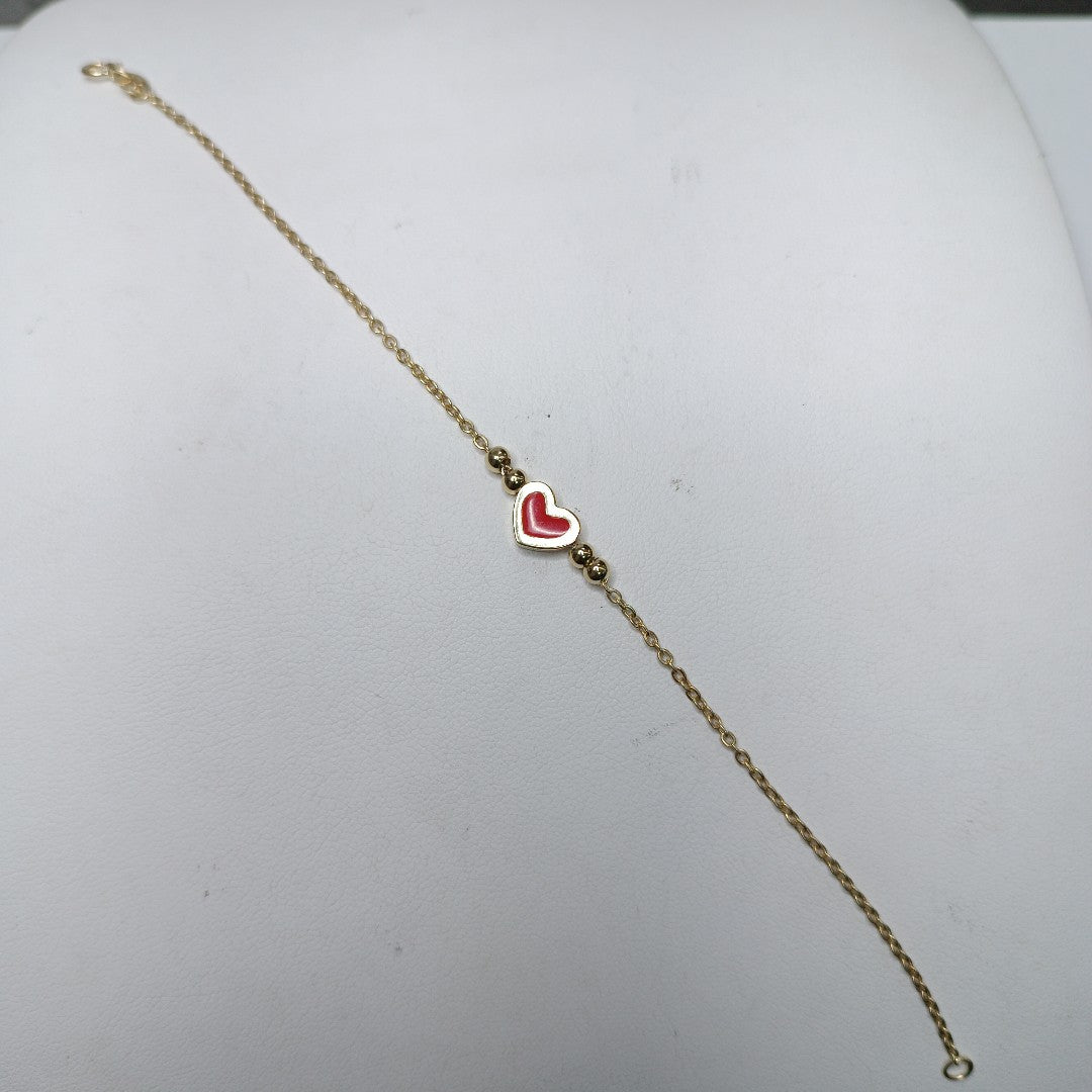 PULSERA TEJIDO ESPECIAL C CORAZON ROJO 14K 18 CM 1.9 GR (NUEVO)