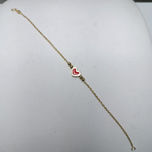 PULSERA TEJIDO ESPECIAL C CORAZON ROJO 14K 18 CM 1.9 GR (NUEVO)