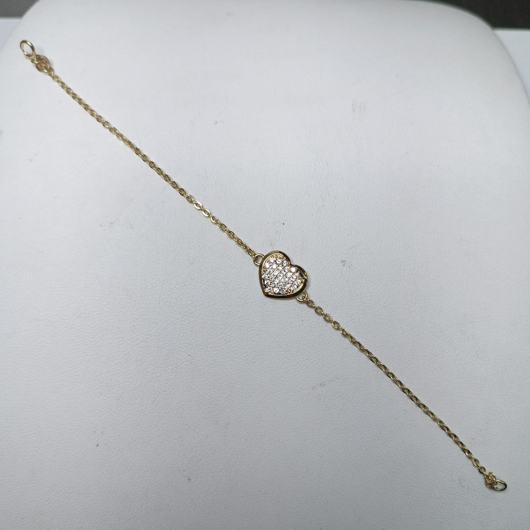 PULSERA TEJIDO ESPECIAL C CORAZON CIRCONIAS 14K 18 CM 2 GR (NUEVO)