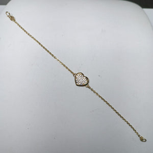 PULSERA TEJIDO ESPECIAL C CORAZON CIRCONIAS 14K 18 CM 2 GR (NUEVO)