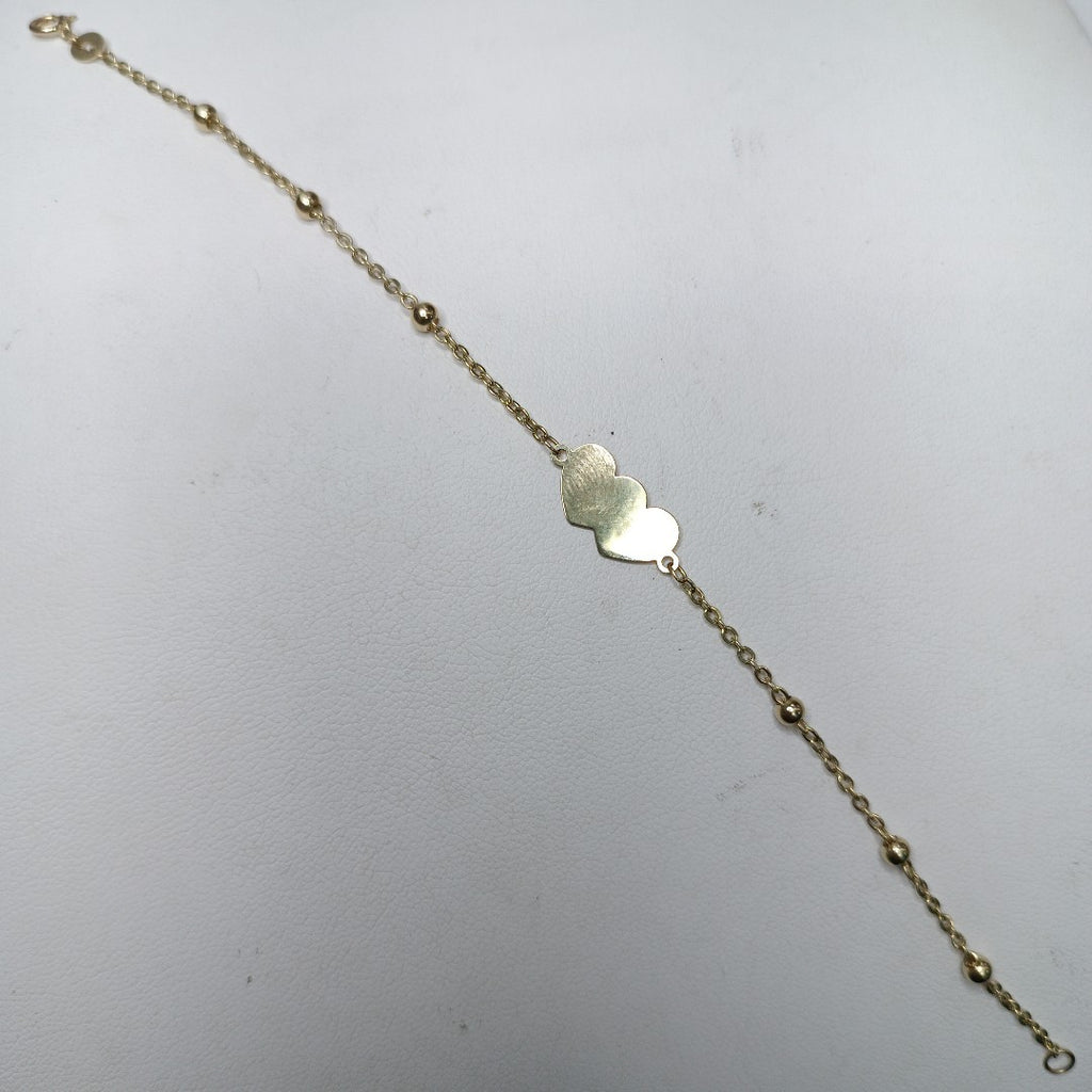 PULSERA TEJIDO ESPECIAL CON DOS CORAZONES 14K 18 CM 1.7 GR (NUEVO)