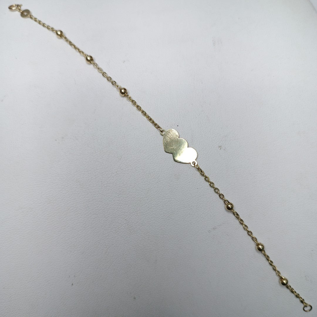 PULSERA TEJIDO ESPECIAL CON DOS CORAZONES 14K 18 CM 1.7 GR (NUEVO)
