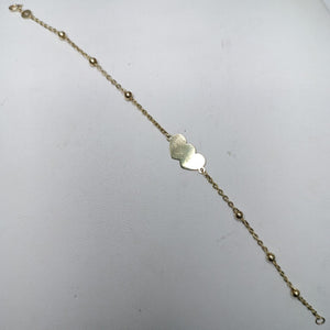PULSERA TEJIDO ESPECIAL CON DOS CORAZONES 14K 18 CM 1.7 GR (NUEVO)