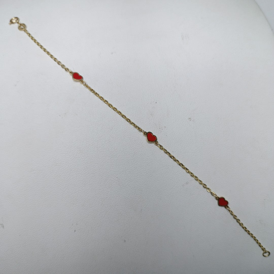 PULSERA ESPECIAL CON CORAZONES 14K 18 CM 1.4 GR (NUEVO)