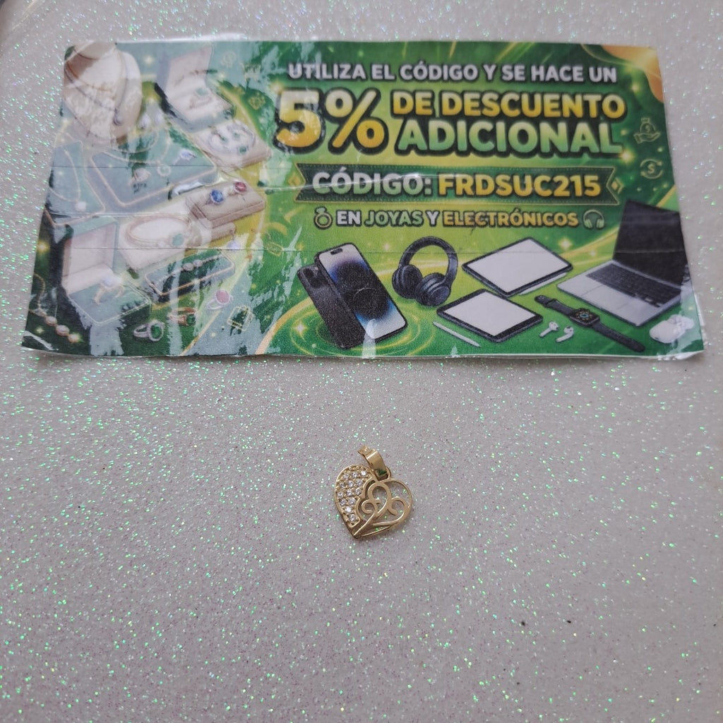 DIJE TEJIDO CORAZON CON CIRCONIAS Y ARBOL DE LA VIDA 14K 0.9 GR (NUEVO)