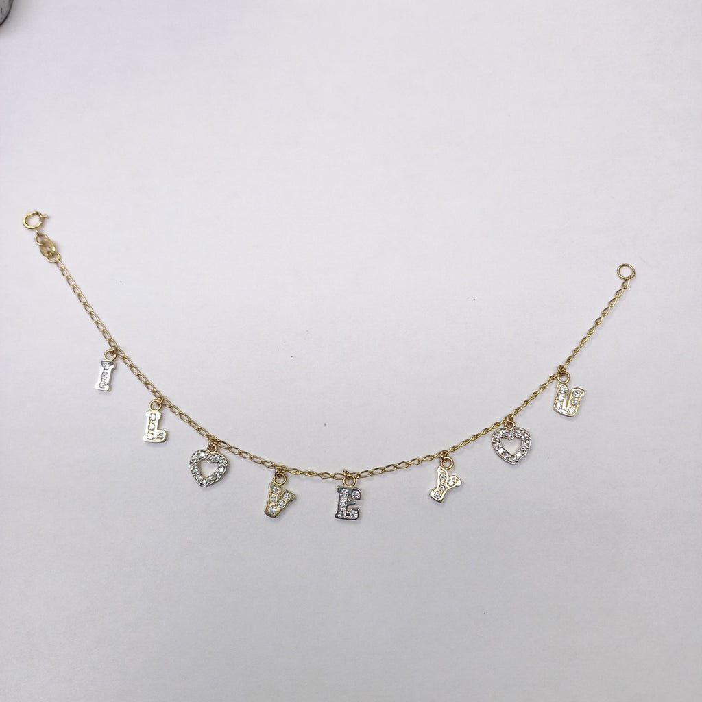 PULSERA ESPECIAL CON DIJES Y CIRCONIAS 14K 18 CM 3.3 GR (NUEVO)