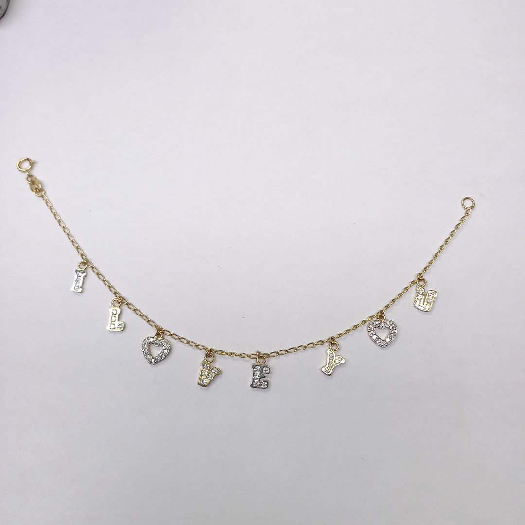 PULSERA ESPECIAL CON DIJES Y CIRCONIAS 14K 18 CM 3.3 GR (NUEVO)