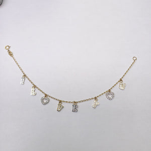 PULSERA ESPECIAL CON DIJES Y CIRCONIAS 14K 18 CM 3.3 GR (NUEVO)