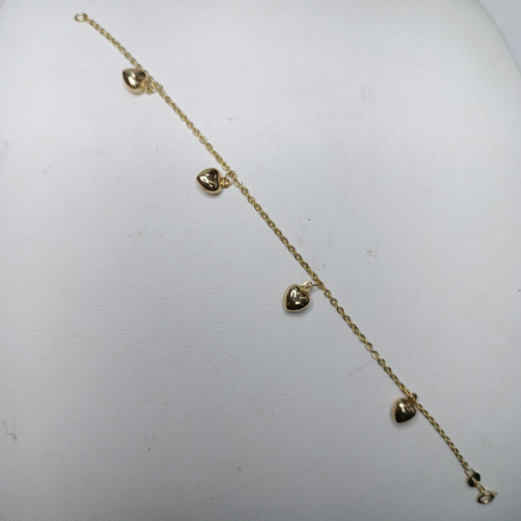 PULSERA ESP CON FIG CORAZONES 14K 18 CM 1.8 GR (NUEVO)