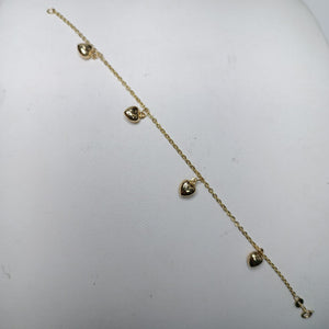 PULSERA ESP CON FIG CORAZONES 14K 18 CM 1.8 GR (NUEVO)