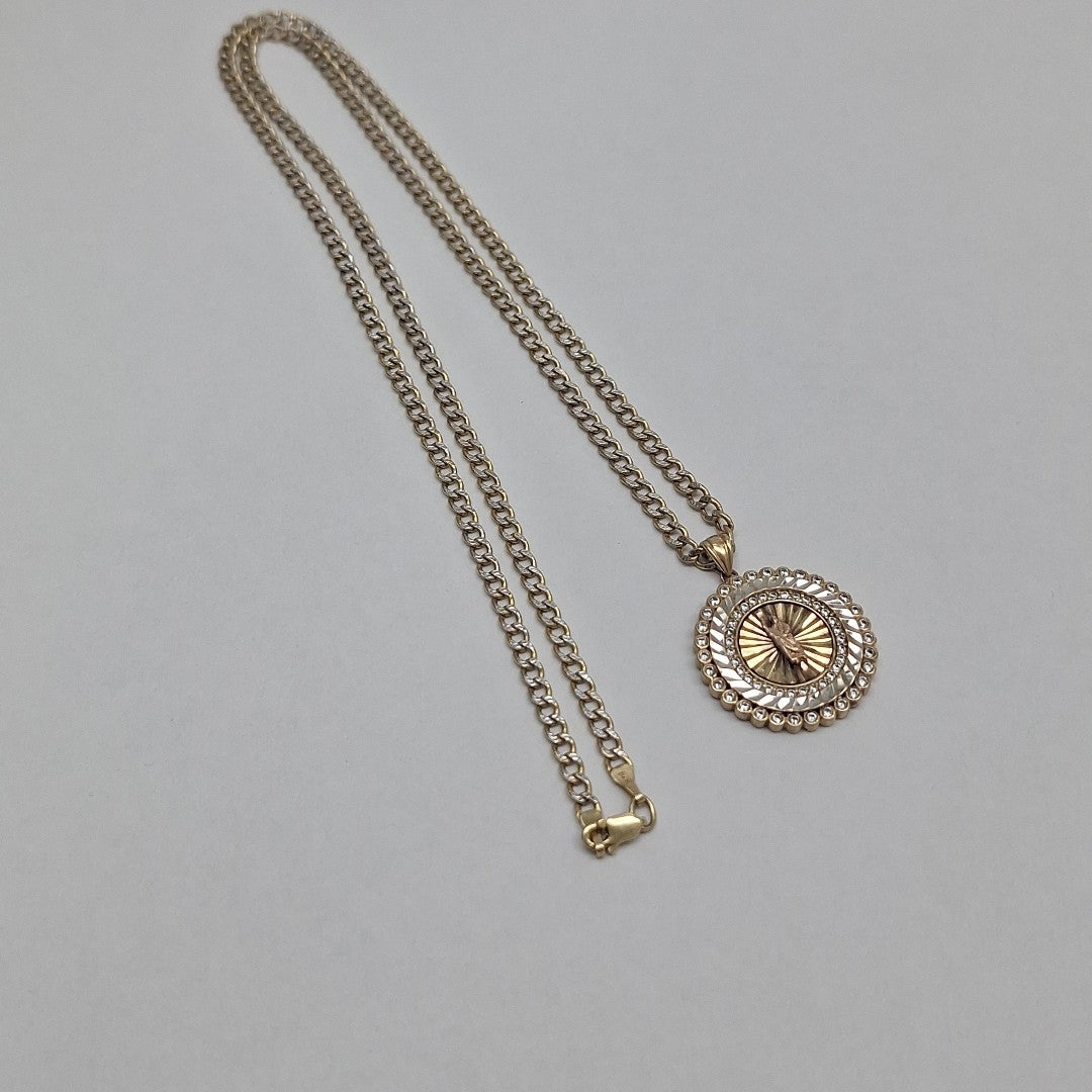 CADENA, MEDALLA RELIGIOSA ORO 14 K 11 GRMS (SEMINUEVO)
