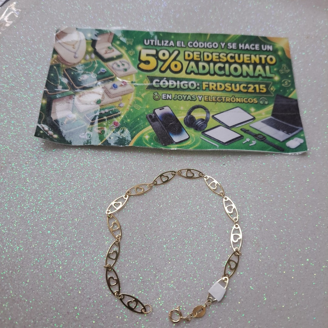 PULSERA TEJIDO ESPECIAL CON CORAZON 14K 18 CM 1.2 GR (NUEVO)