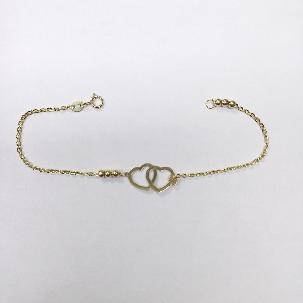 PULSERA TEJIDO ESPECIAL C CORAZONES 14K 18 CM 1.7 GR (NUEVO)