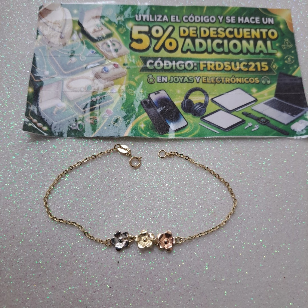 PULSERA TEJIDO ESPECIAL FIG FLORES 14K 18 CM 2 GR (NUEVO)