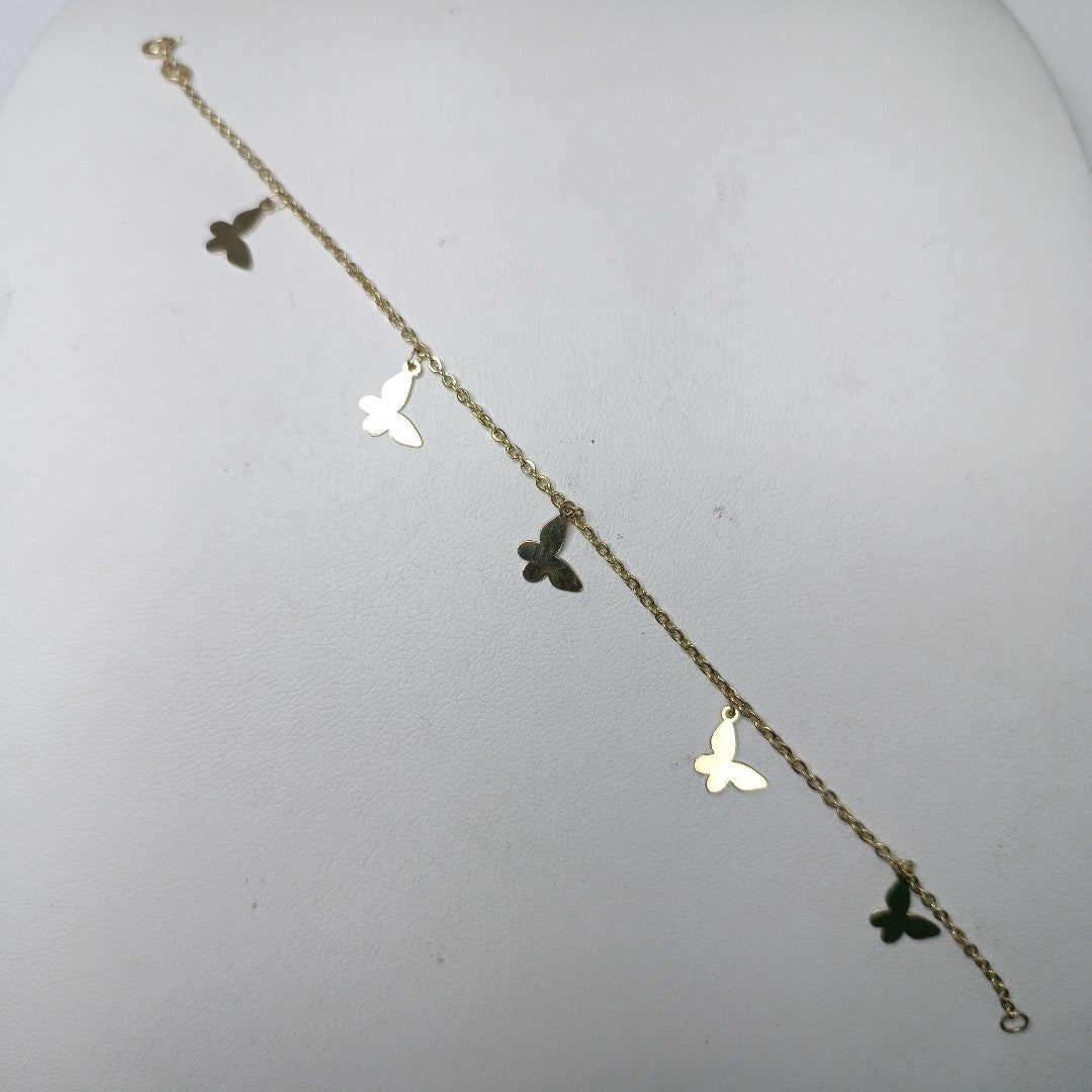 PULSERA ESPECIAL CON MARIPOSAS 14K 18 CM 2 GR (NUEVO)