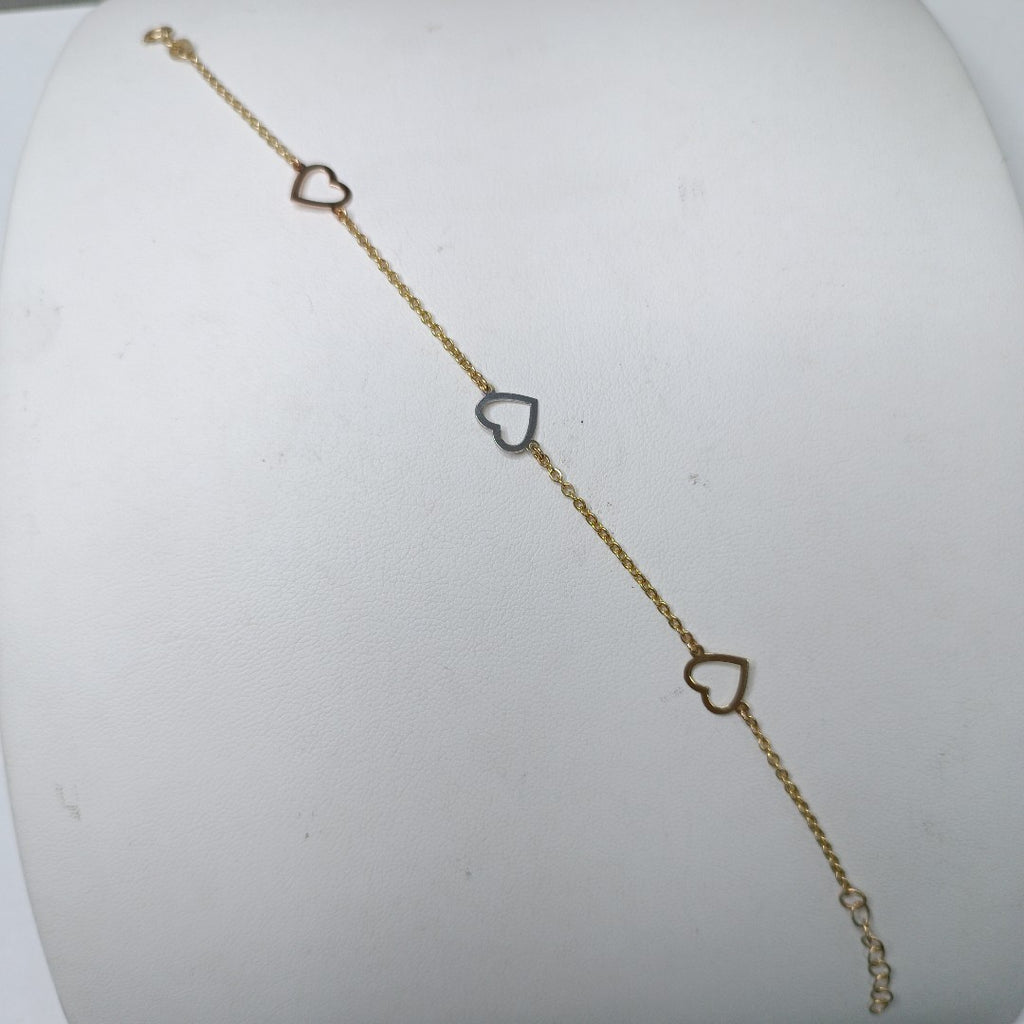 PULSERA ESPECIAL CON CORAZONES CONBINADOS 14K 18 CM 1.7 GR (NUEVO)