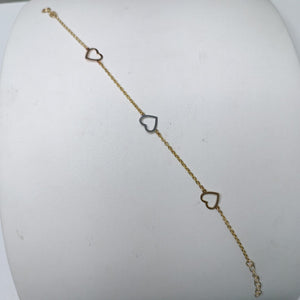 PULSERA ESPECIAL CON CORAZONES CONBINADOS 14K 18 CM 1.7 GR (NUEVO)