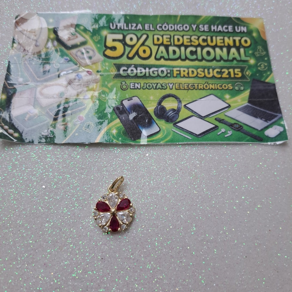 DIJE FLOR CIRCONIAS Y PIEDRAS DE COLOR 14K 2.8 GR (NUEVO)