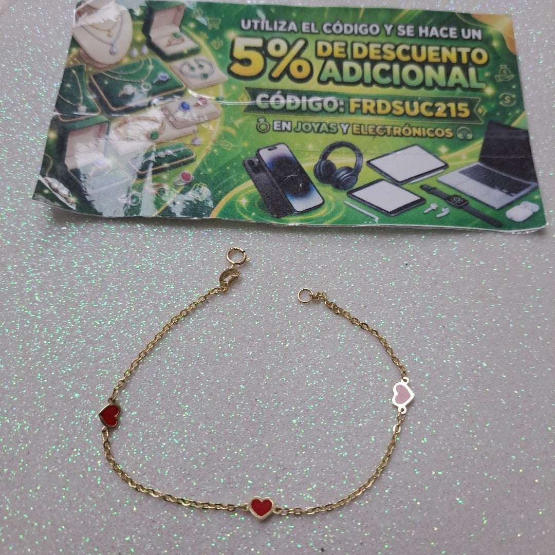 PULSERA ESPECIAL CON CORAZONES 14K 18 CM 1.4 GR (NUEVO)