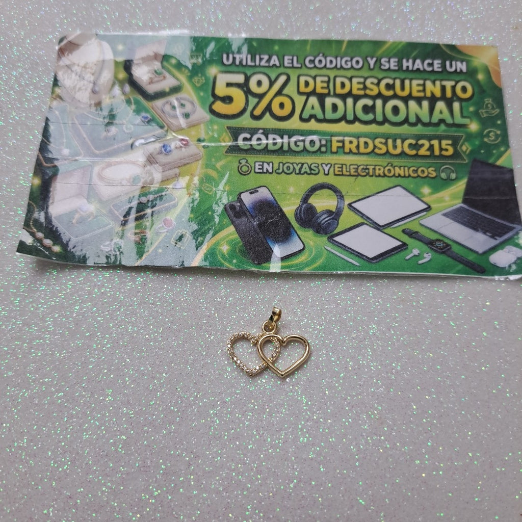 DIJE TEJIDO DOS CORAZONES CON CIRCONIAS 14K 1.5 GR (NUEVO)